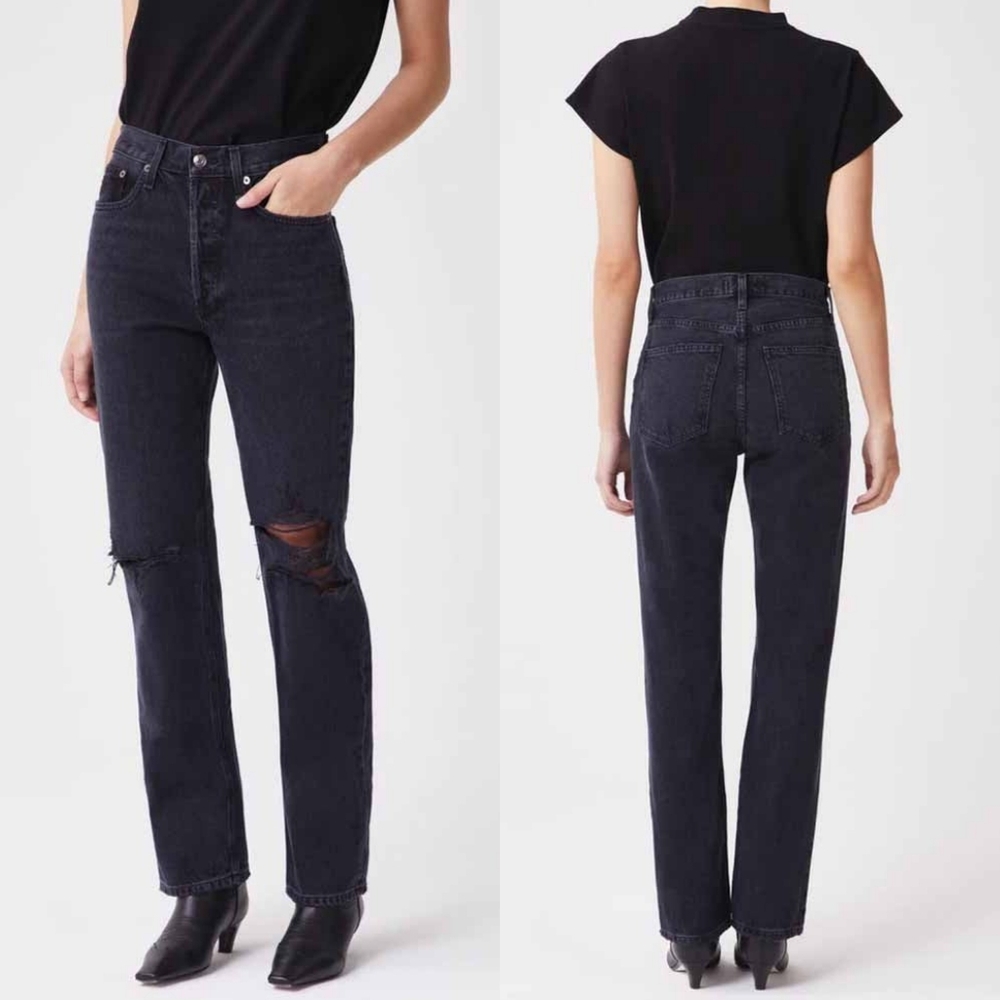 Agolde Lana Women's Size 32 Vintage Distressed Straight Leg Jeans Disorder Black
